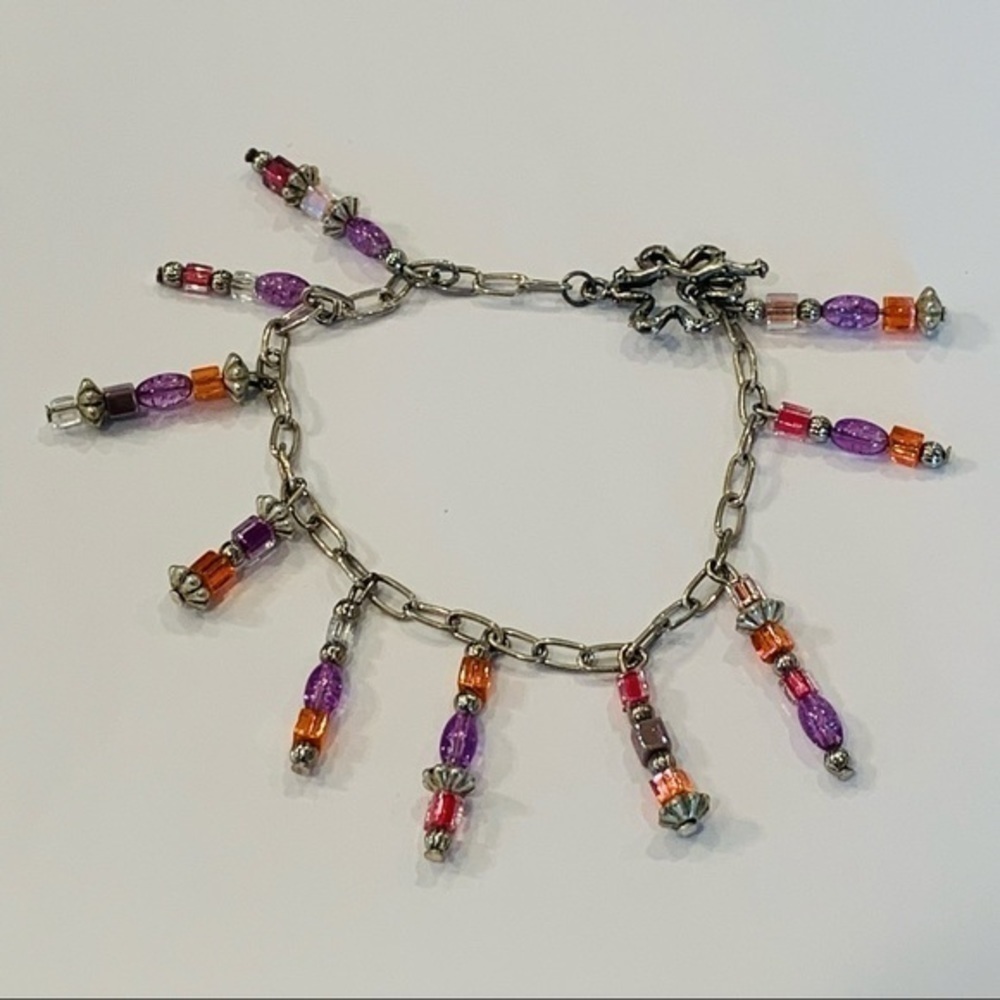 💐5/25 colorful glass bead charm silver bracelet